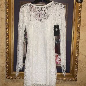 Ashley Mason Lace Long Sleeve Dress in White.